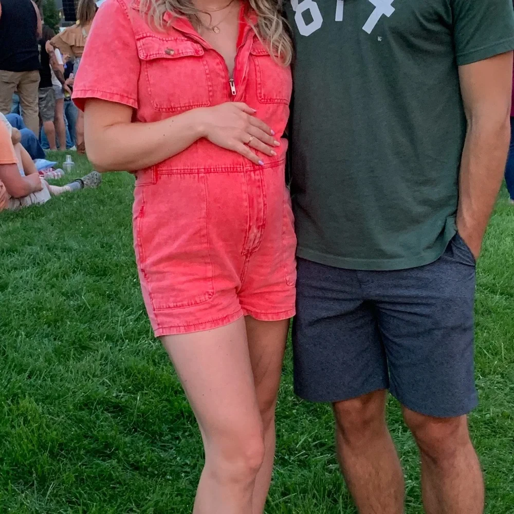 Pink denim playsuit | jumpsuit | romper - Picture 2 of 3